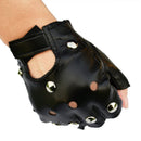 Leather Fingerless Short Gloves Black Rivets Stud Half Finger Mittens Fashion3C