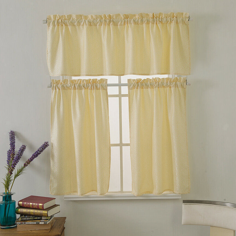 1 Set Beige Rod Pocket Short Tier Curtains Panels Half Drapes for Bathroom