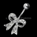 Belly Ring Navel Button Rhinestone Bowknot Bow Barbell Bar Body Art-Piercing