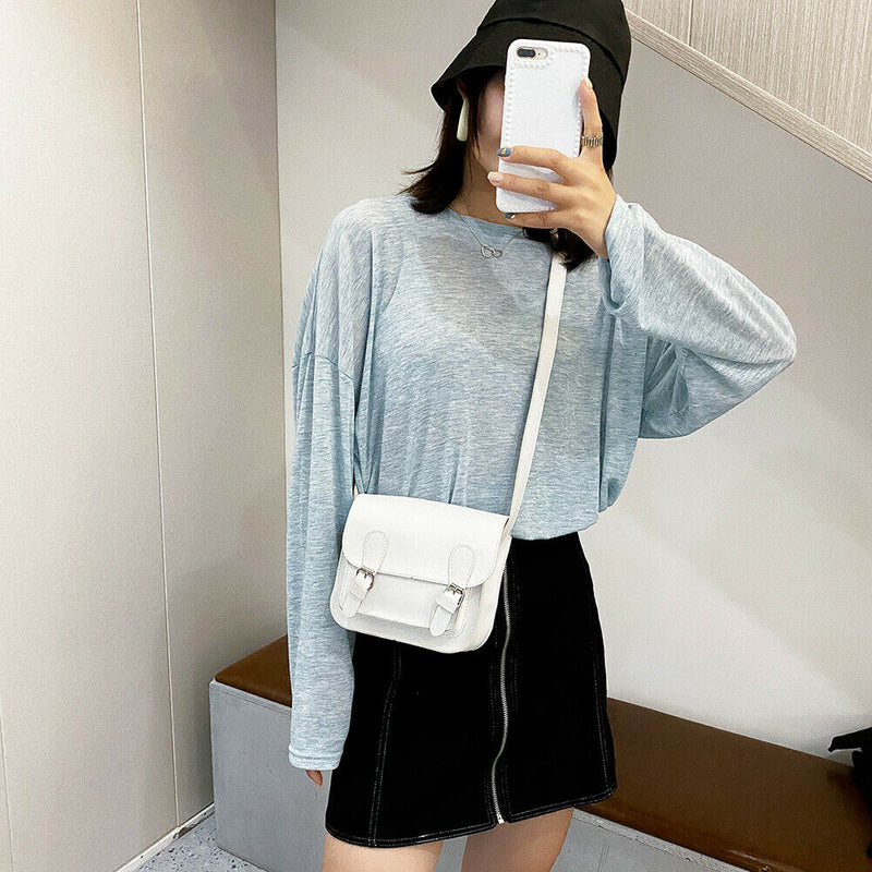 Hit Color Women Crossbody Bag Belt Buckle PU Mini Shoulder Pouch (White)