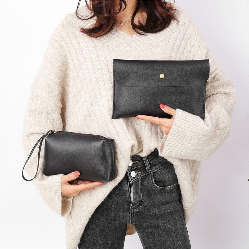 5pcs/set Leather Women Shoulder Bag Pure Color Large Handbag Clutch Card Holder