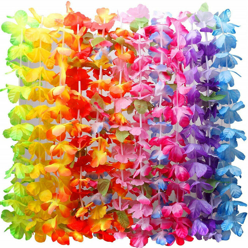 36Pcs Hawaiian Garland Hula Lei Flower Leaves Necklace Tropical Beach Luau Decor