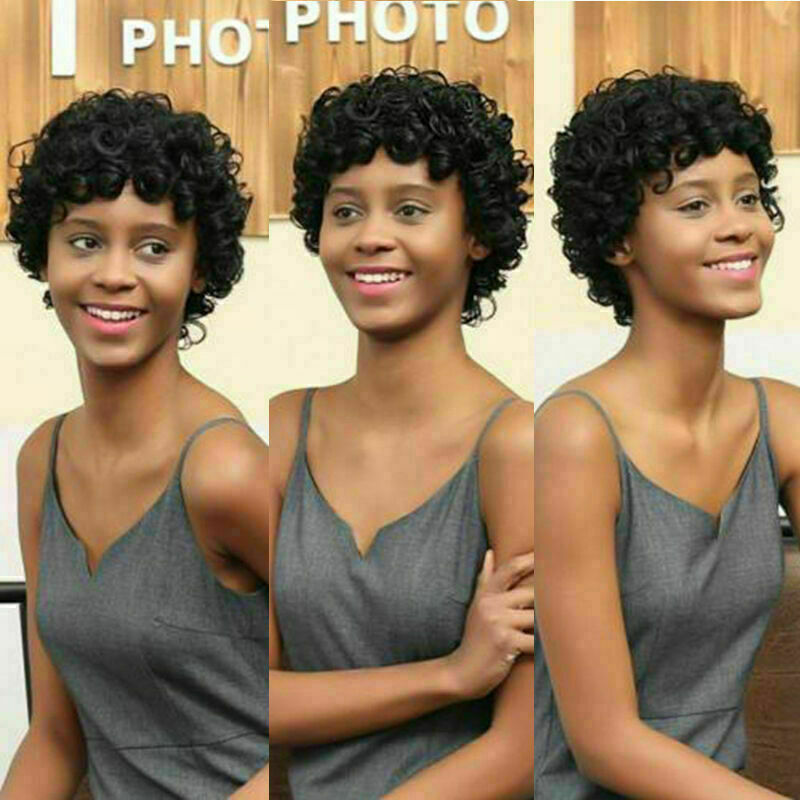 New Natural Short Lace Front Curly Wavy Synthetic Hair For Blac Gift Full W P0D6