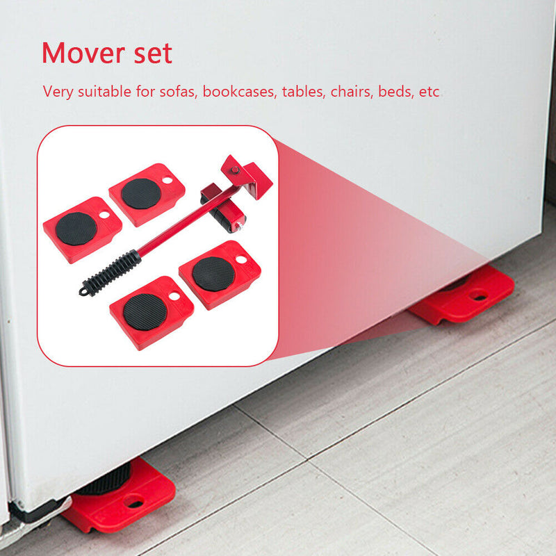 5pcs Furniture Mover Set Home Transport Heavy Objects Moving Lifter (Red)