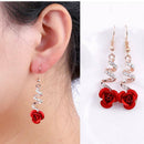 Elegant Women's Crystal Red Rose Flower Dangle Drop Earrings Wedding Jewelry New