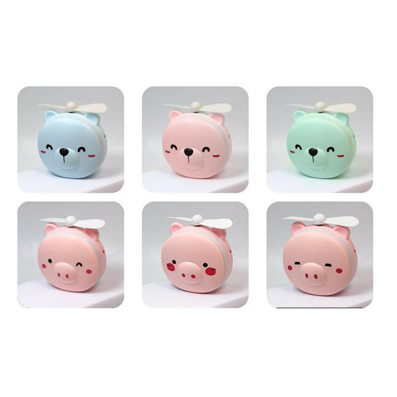 3in1 Cartoon Pig Shape Mini Makeup Mirror Fan Light Hand Held General Purpose