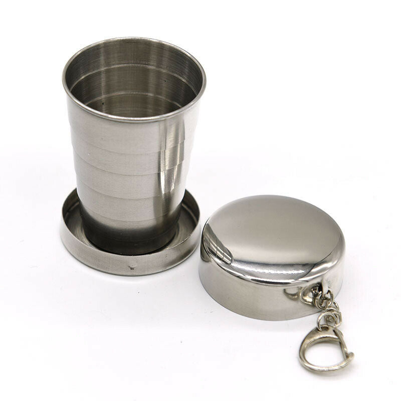 1*Telescopic Collapsible Shot Glass Key Rings Emergency Tool Stainless Steel