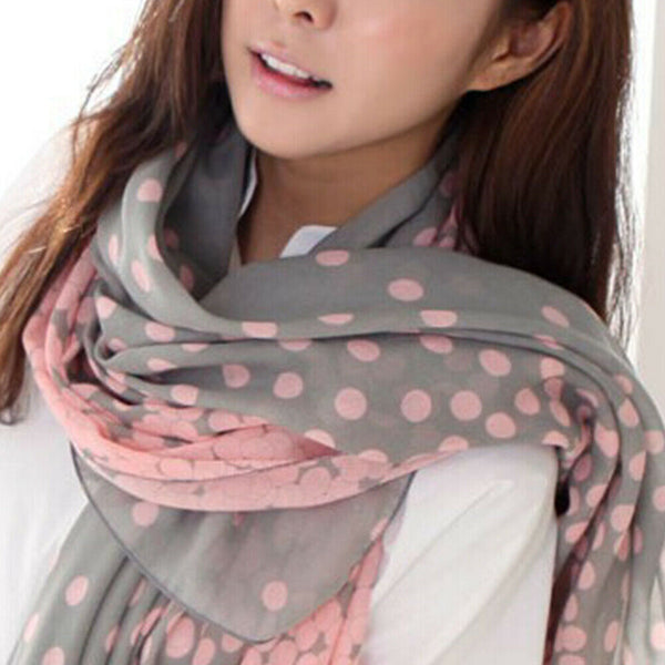 Fashion Women Dot Dual Color Long Soft Voile Scarf Stole Shawl Winter Neck Wrap