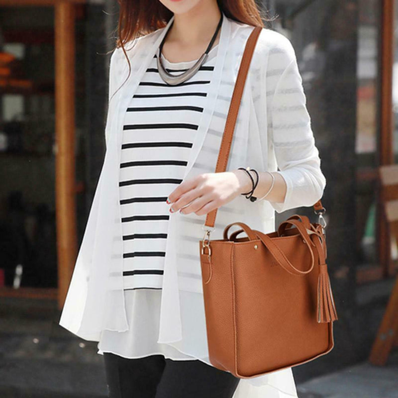 4pcs Women Handbag Lady PU Leather Shoulder Bag Tote Purse Messenger Satche