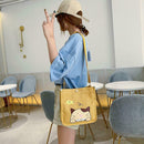2pcs/set Women Canvas Cat Print Shoulder Satchel Handbags Pen Bag (Yellow)