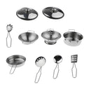 Kids Kitchen Cookware Set B - 10 Stainless Steel Cooking Tools for Role Play