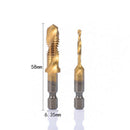 6Pcs/lot M3-M10 Hex Shank Titanium Plated HSS Screw Thread Metric Tap Drill Bits