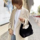 Women Winter Fur Handbag Plush Shoulder Underarm Bag Fashion Clutch (Black) A