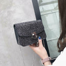 Solid Color Women PU Leather Shoulder Bag Flap Chain Messenger Bag (Black) A