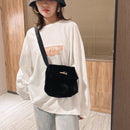 Plush Rabbit Tail Messenger Bag Women Solid Street Shoulder Satchel (Black)