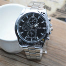Men Fashion Casual Steel Belt Glass Mirror Three Eyes Quartz Bracelet Watch