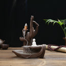 1X(Ceramic Backflow Incense Burner Tathagata Buddha Incense Cones Stick Hol