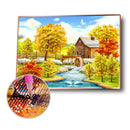 Art Autumn House River 5D Diamond Painting Drawing DIY Full Round Drill Kit