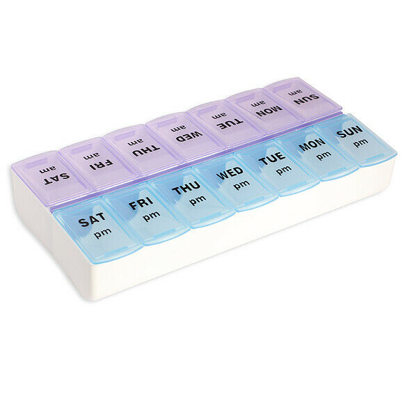 7 Day 14 Slots Pill Storage Box Weekly Medicine Organizer AM/PM Detach Case A