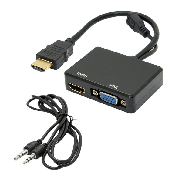 1080P HDMI Male To VGA & HDMI Splitter Converter Cable For TV AV PC Monitor
