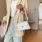 Women Solid Color Shoulder Bag PU Leather Tote Messenger Handbag (Beige)