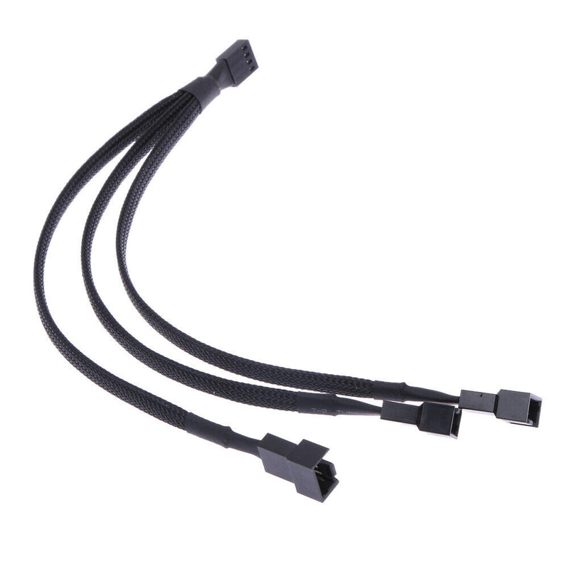 4 pin PWM Fan Cable 1 to 3 ways  Splitter Black Sleeved Extension Cable