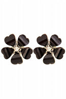 Women Flower Crystal Rhinestone Ear Stud Earrings Black