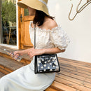 2pcs/Set Women Clear PVC Shoulder Bag PU Daisy Clutch Handbags (Black)