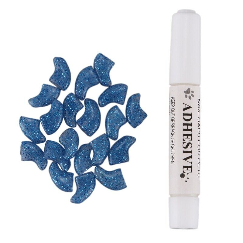 20 pcs Soft Nail Caps For Cat Pet Claw Control Paws off + Adhesive Glue Wit
