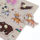 2 Set Wooden Peg Puzzle Zoo & Farm Animals Jigsaw Preschool Learning Toys