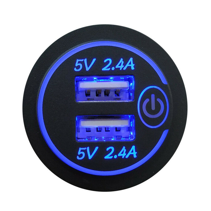 Motorcycle 4.8A Dual USB Charger Socket Outlet with Touch Switch + 2 Terminals