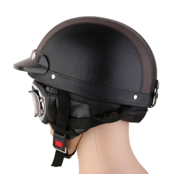 Motorcycle Motorbike Open Face Helmet Visor with Goggles - Brown