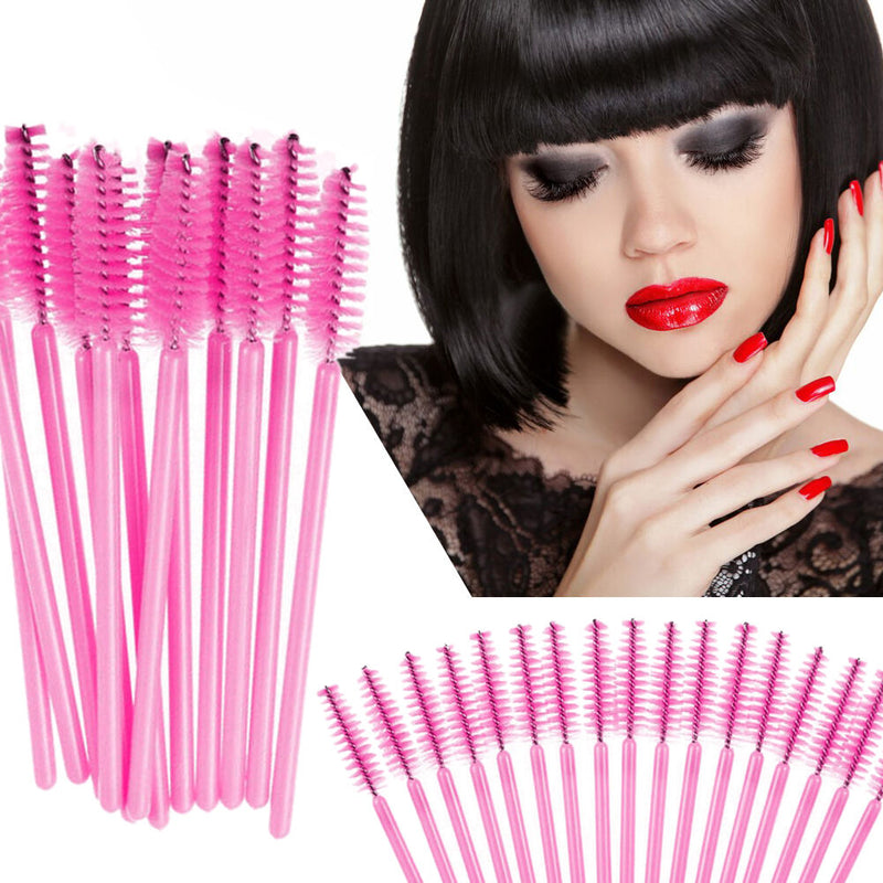 Fashion 100x Disposable Eyelash Brush Mascara Wands Spoolers Makeup Beauty Pink