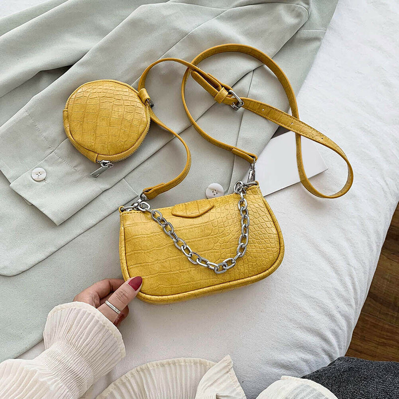 Alligator Leather Handbag Purse Women Sling Crossbody Shoulder Bag (Yellow) A
