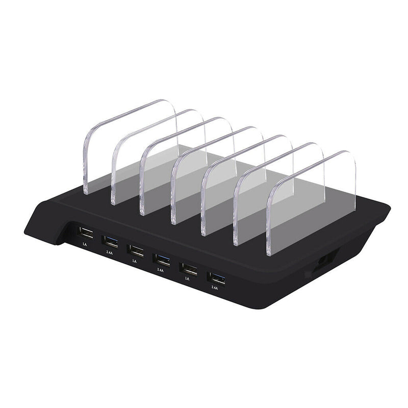 Multi Port Fast Charging USB Phone Charger Station Dock Stand AU Plug Black