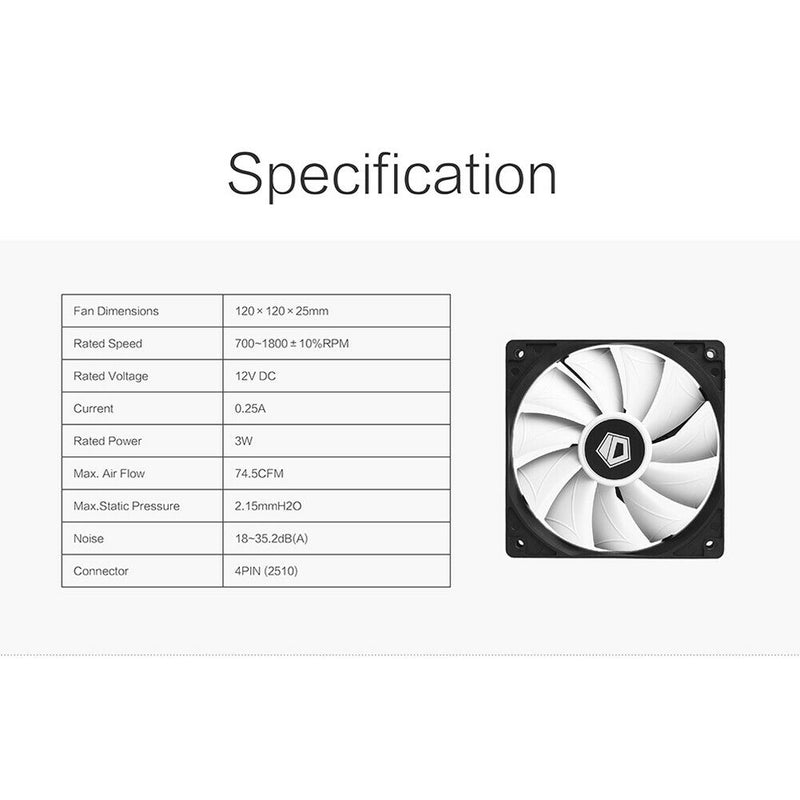 XF-12025-SD-W PWM PC Case Fan Black Frame White Blade Computer Chassis Fan