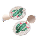 Fashion Jewelry Cactus Printed Braided Rattan Drop Earrings for Women