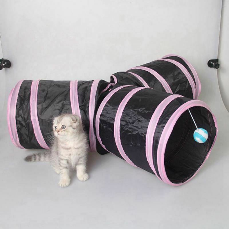 Cat Tunnel 3 Way Collapsible Pet Cat Play Tunnel with Ringing Ball, Spaciou