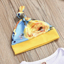 Newborn Baby Clothes Letter Print Romper Big Flower Long Pants Hat 3 PCS Ou