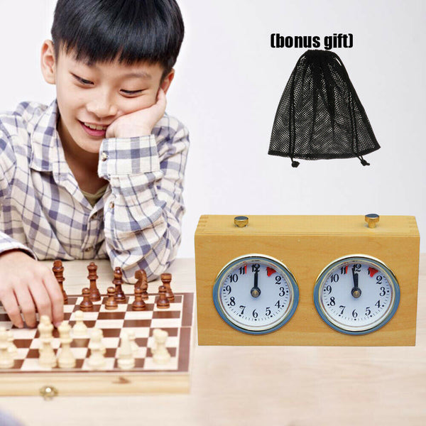 Wooden Board Game Chess Clock Mechanical Tournament Count Up Down No Battery