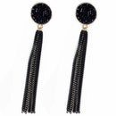 Long Metal Tassel Earrings For Women Fashion Jewelry Black Crystal Party Ac