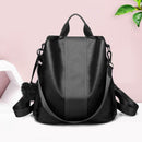 Solid Color Knapsack Women Backpacks Anti-theft PU Leather Rucksack (Black) A