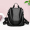 Solid Color Knapsack Women Backpacks Anti-theft PU Leather Rucksack (Black) A