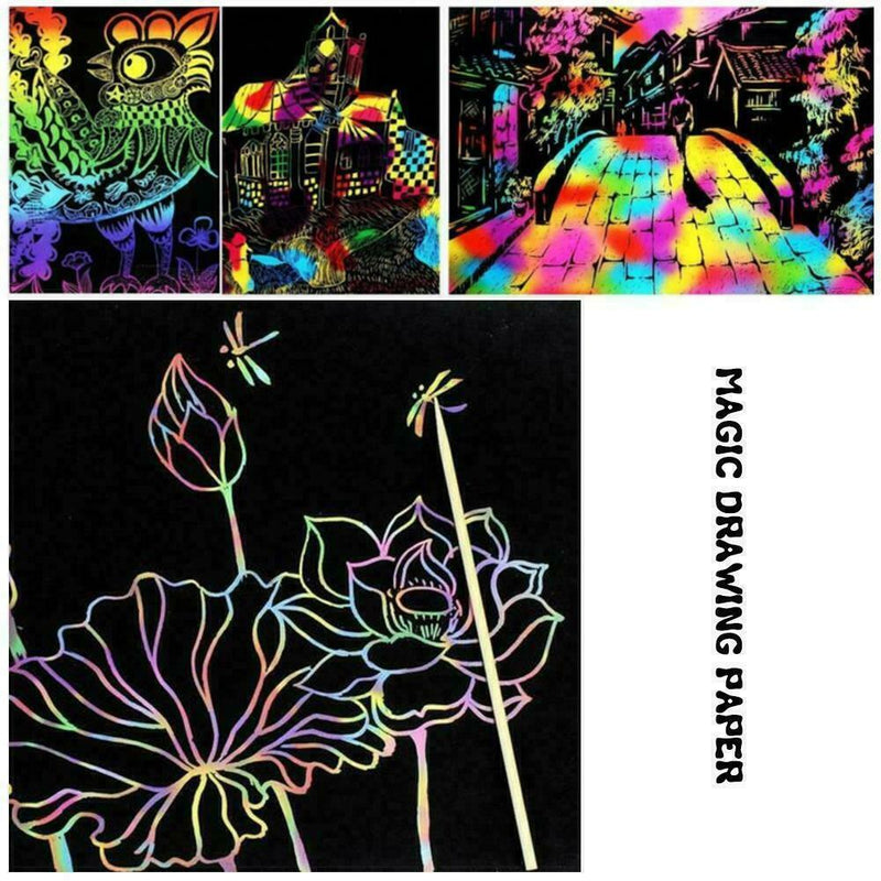 10 Sheets Magic Funny Scratch Art Painting Paper With Stick Kids Toys Drawi B2M2