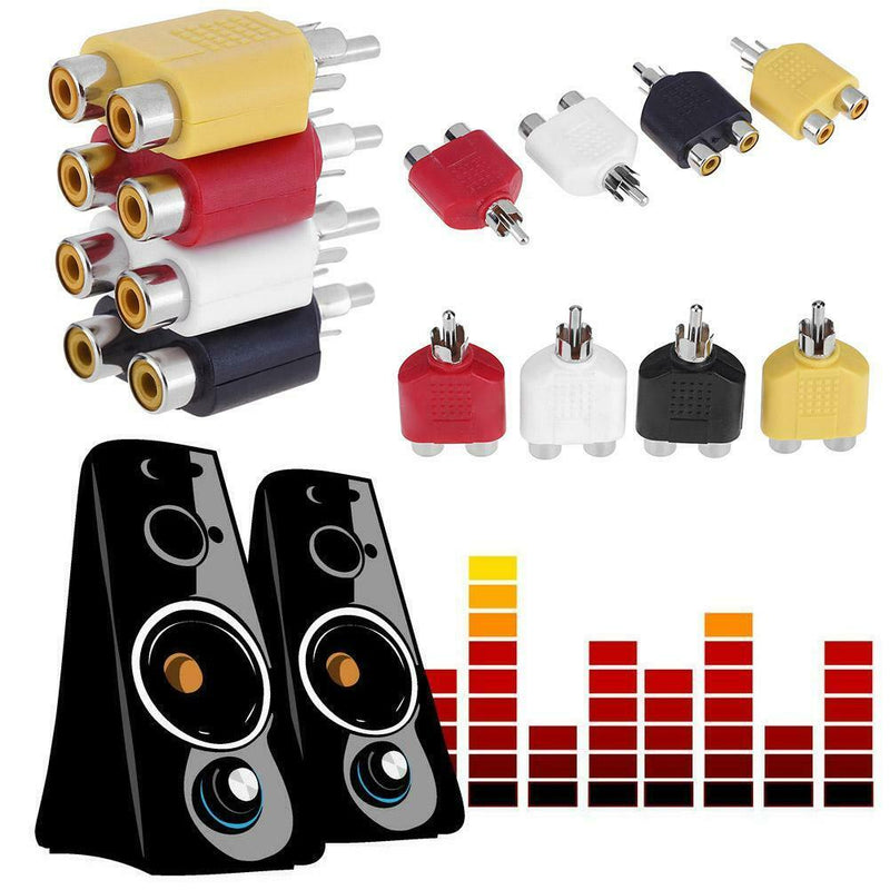 4pcs RCA 7mm Y Splitter AV Audio Video Plug Converters 1Male to 2Female Adapter