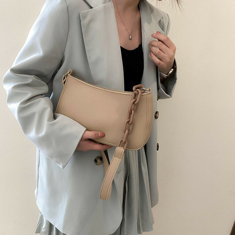 Women Solid Evening Clutch Shoulder Handbags PU Leather Totes Bags (Khaki)