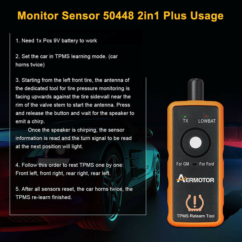 2 In 1 Durable Tire Pressure Monitor Sensor Home Activation Relearning for Ford