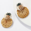 Handmade Pineapple Drop Earrings For Women Wooden Straw Weave Rattan EarringX3U8