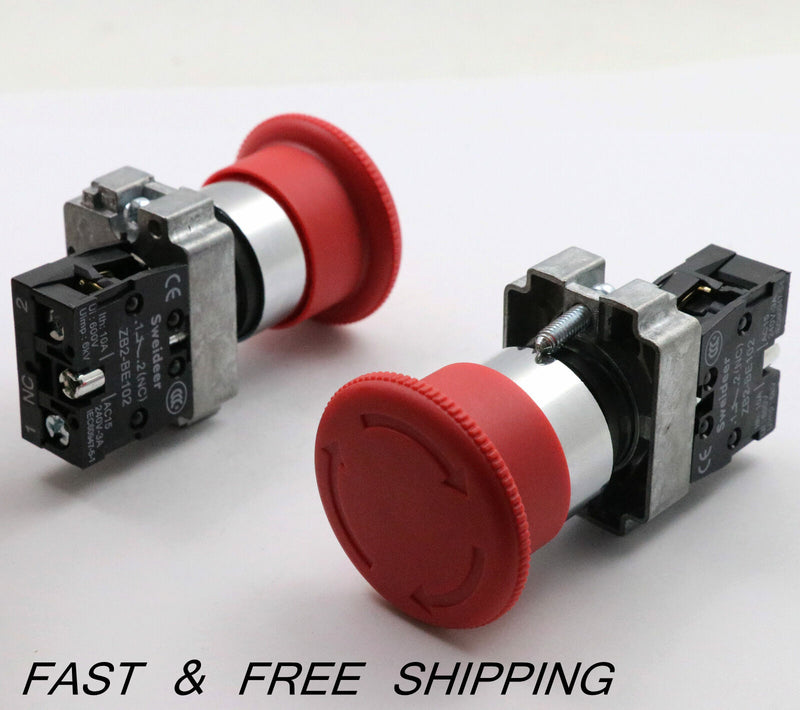 2PCS Emergency Stop Switch Red 600V 1 NC 10A Contacts  E-stop Twist Release P Gw
