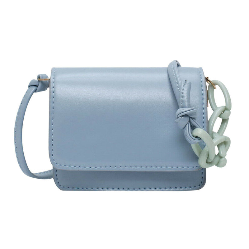 Leather Women Messenger Bag Mini Square Shoulder Satchel Handbags (Blue) A